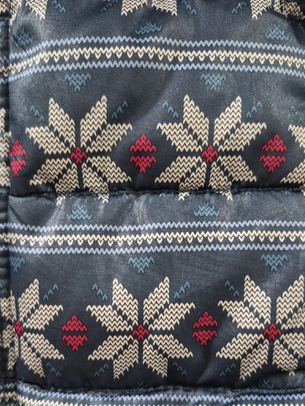 Old Navy Navy Quilted Vest with White Snowflake and Pink Accents